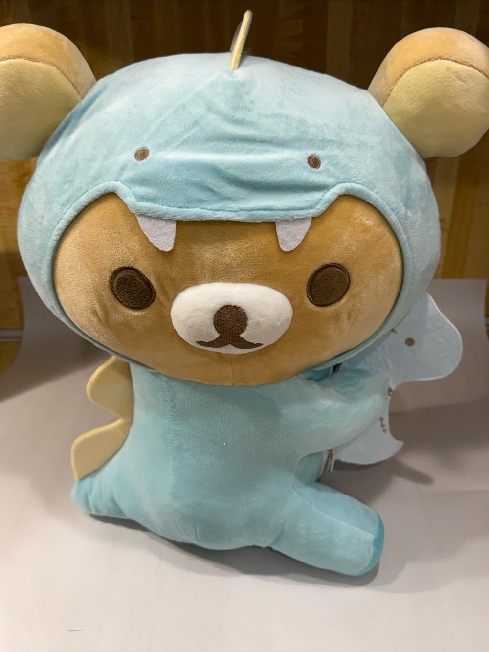 San-X Rilakkuma In Blue Dinosuar Holding Dino Side Large 16" Plush NWT Round1